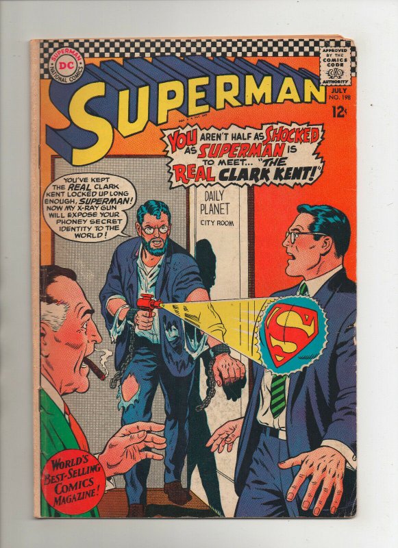 Superman #198 (DC Comics, 1967), raw comic book in 5.0 condition — front cover