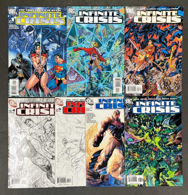 Infinite Crisis (2005) #'s 1 2 3 4 5 6 7 Complete Vf/nm (9.0) Set George Perez (2005), raw comic book in VF/NM 9.0 condition — front cover