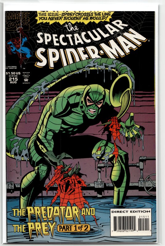 The Spectacular Spider-Man #215 (Marvel Comics, 1994), raw, ungraded comic book — front cover