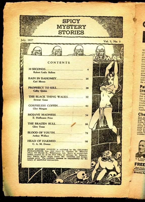 Pulp: Spicy Mystery 7/1937-horror-terror-weird Menace-coverless Reading Copy-P, raw, ungraded comic book — front cover