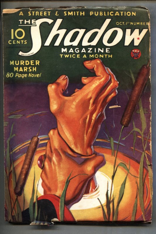 Shadow PULP-Murder Marsh-Oct #1 (Street & Smith, 1934), raw comic book in VG condition — front cover