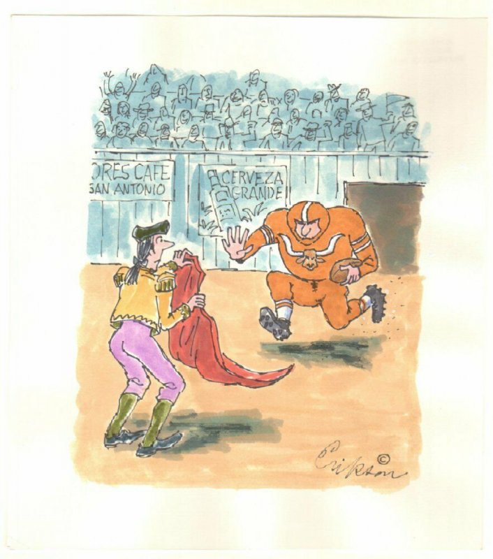 Matador and Football Player Color Playboy Gag - Signed art by Alden Erikson, raw, ungraded comic book — front cover