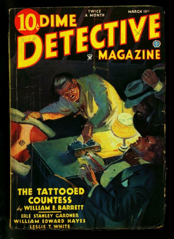 Dime Detective Pulp 3/15/35- Tattooed Countess- Erle Stanley Gardner- VG, raw comic book in VG condition — front cover