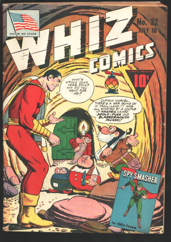 Whiz Comics #32 (Fawcett Publications, 1942), raw, ungraded comic book — front cover