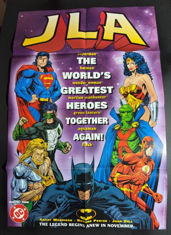 1996 JLA 22x34" Promo Poster FN+ 6.5 Batman Superman Wonder Woman Flash (1996), raw comic book in FN+ 6.5 condition — front cover