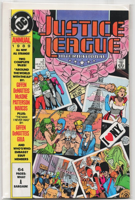 Justice League International Annual #3 (DC Comics, 1989), raw, ungraded comic book — front cover