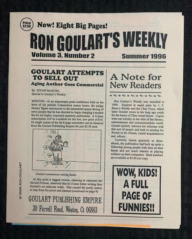 1996 Summer RON Goulart's Weekly Newsletter v.3 #2 (1996), raw comic book in 7.0 condition — front cover