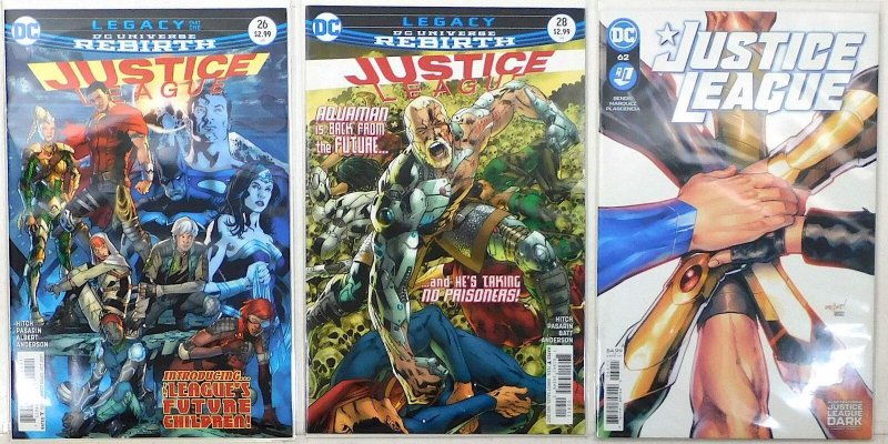 Justice League Lot of 3 #26, 28, 2018 62 (2017) DC Comics 1st Print Comic Books (DC Comics, 2017), raw, ungraded comic book — front cover