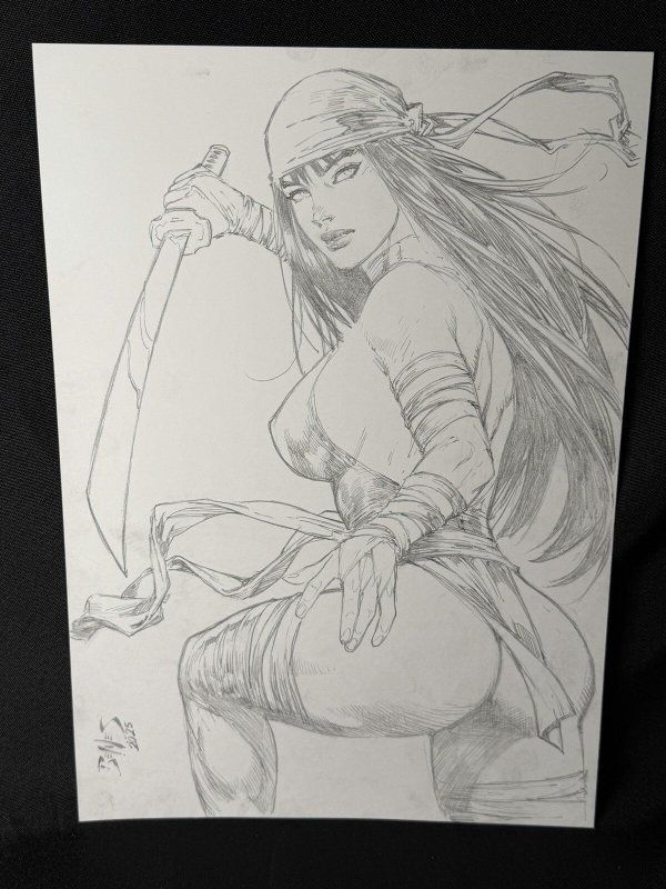Elektra (8.5"x12”) Original Art by Ed Benes - Daredevil, raw comic book in 8.5 condition — front cover