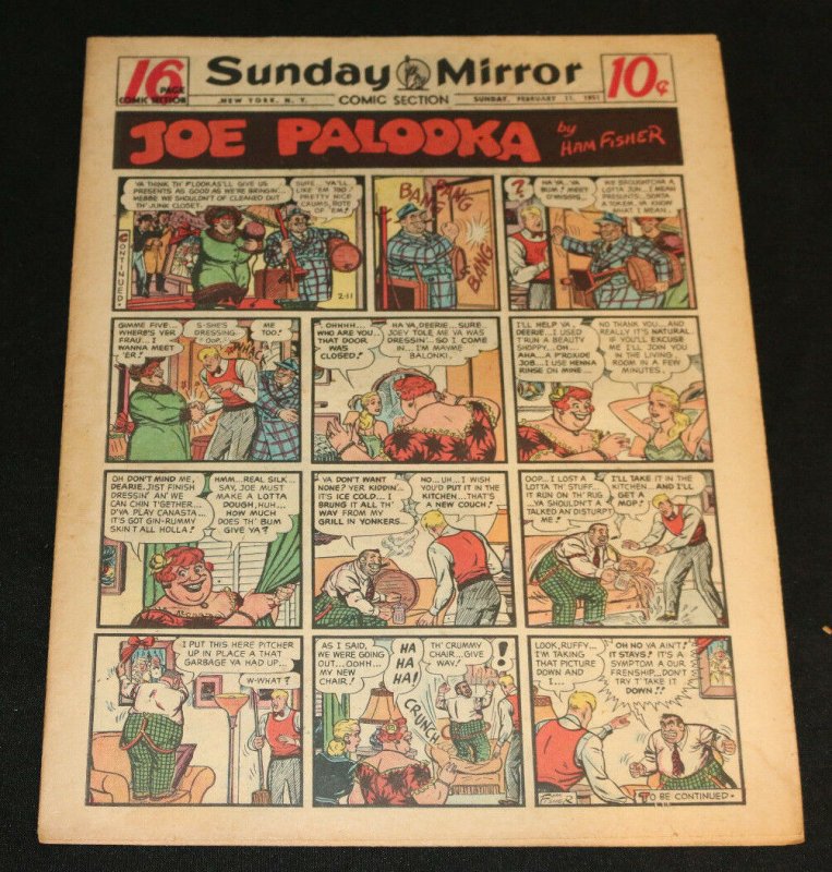 1951 Sunday Mirror Weekly Comic Section February 11th (Fine+) Superman Lil Abner (1951), raw, ungraded comic book — front cover