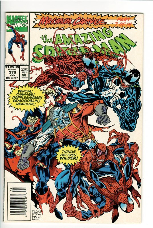 Maximum Carnage Part 7-Amazing Spider-Man 379 NM 9.6-9.8 (Marvel Comics, 1993), raw comic book in NM 9.6 condition — front cover