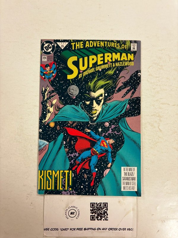 Adventures of Superman #494 (DC Comics), raw comic book in NM condition — front cover