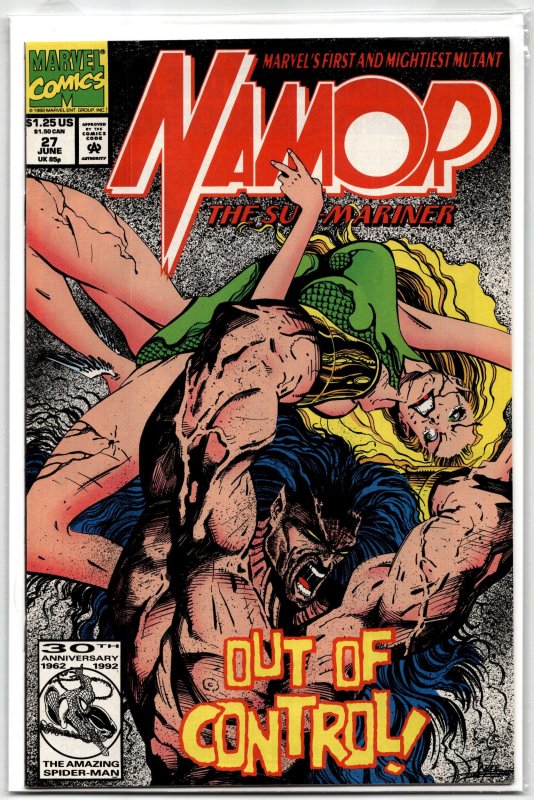 Namor, the Sub-Mariner #27 (Marvel Comics, 1992), raw, ungraded comic book — front cover