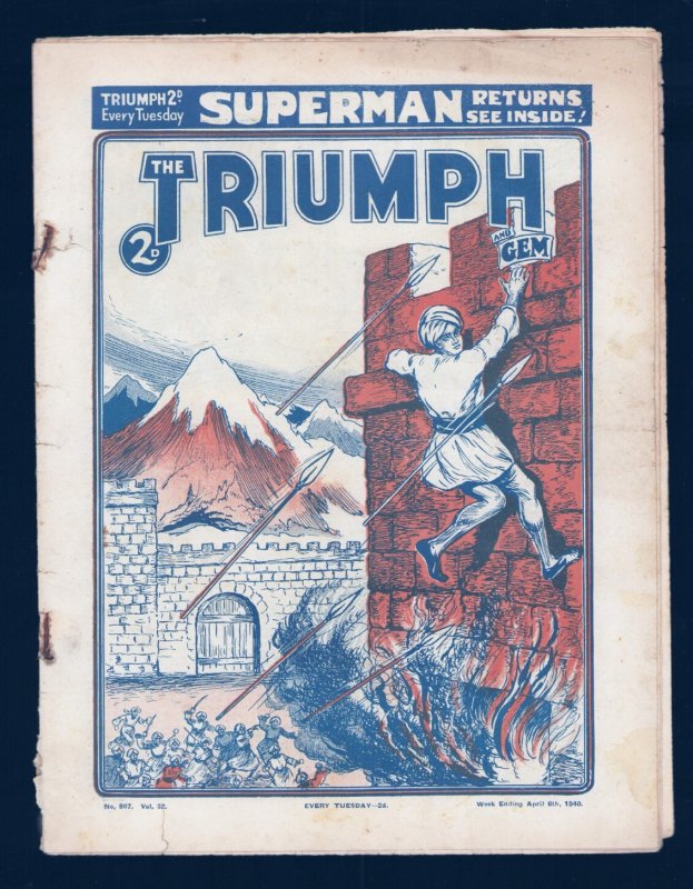 Vintage Triumph Comics Vol 32 #807 (1940), raw comic book in 1.5 condition — front cover