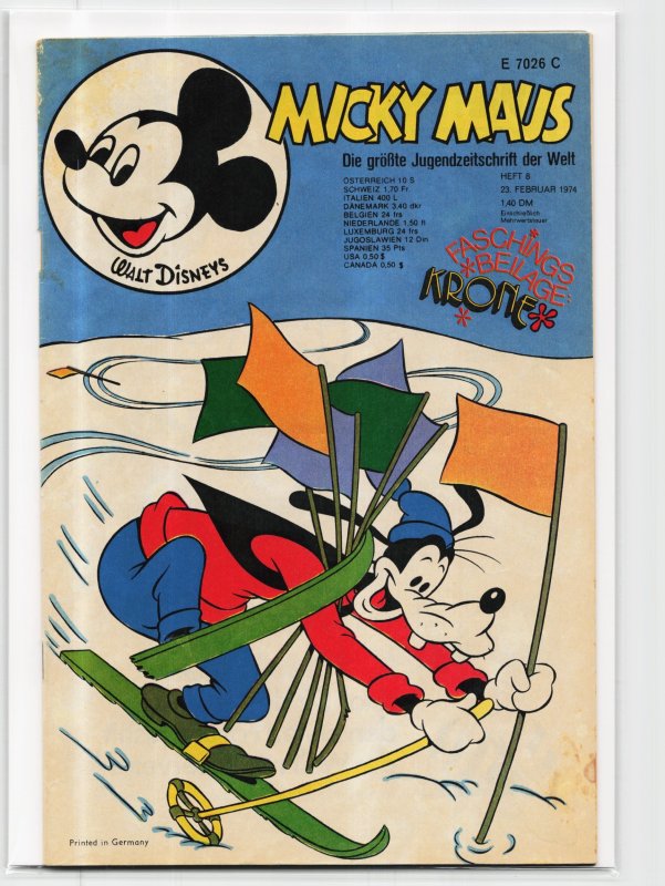 Micky Maus #8 (1974), raw, ungraded comic book — front cover