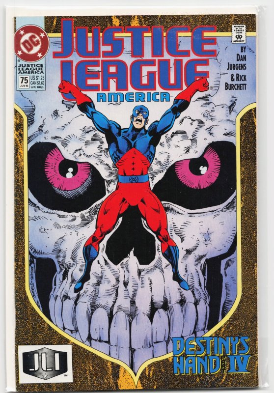 Justice League America #75 (DC Comics, 1993), raw, ungraded comic book — front cover