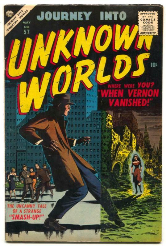 Journey into Unknown Worlds #57 (Atlas Comics, 1957), raw comic book in FN+ condition — front cover