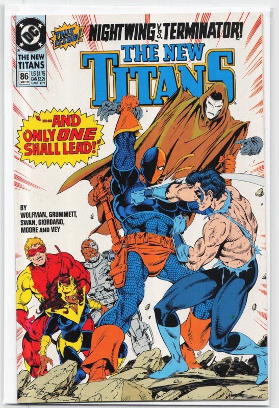 The New Titans #86 (DC Comics, 1992), raw, ungraded comic book — front cover