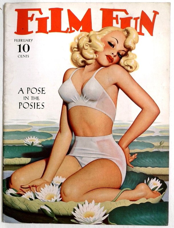 Film Fun Feb 1942 Spicy Blonde in Two Piece Swimsuit Pose Cover by Enoch Bol (1942), raw, ungraded comic book — front cover