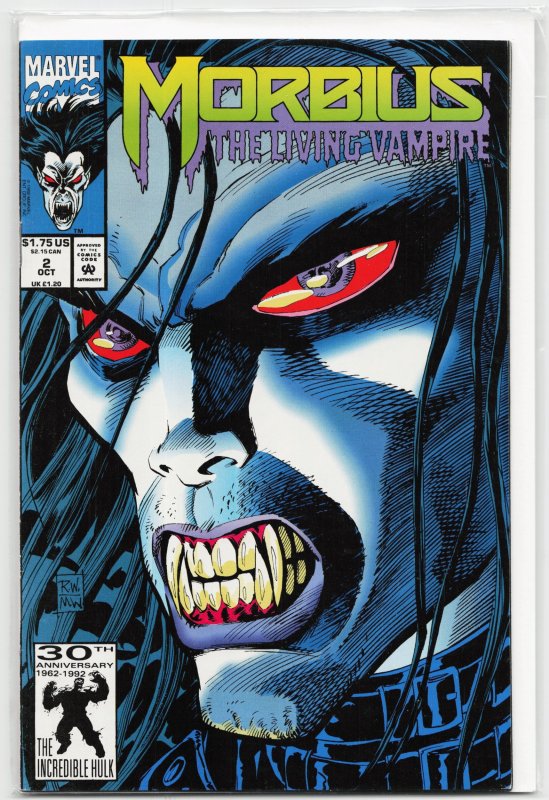 Morbius: The Living Vampire #2 (Marvel Comics, 1992), raw, ungraded comic book — front cover