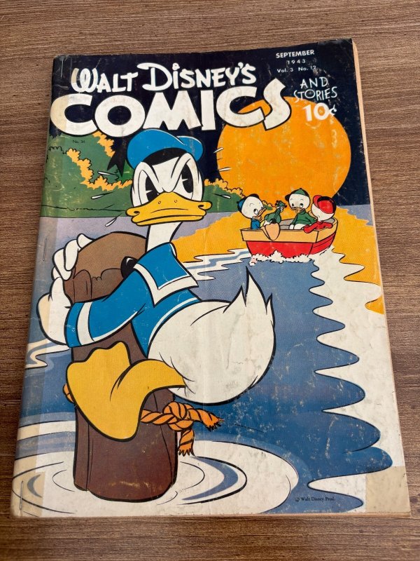 Walt Disney Comics & Stories #36 (Dell Comics, 1943), raw, ungraded comic book — front cover