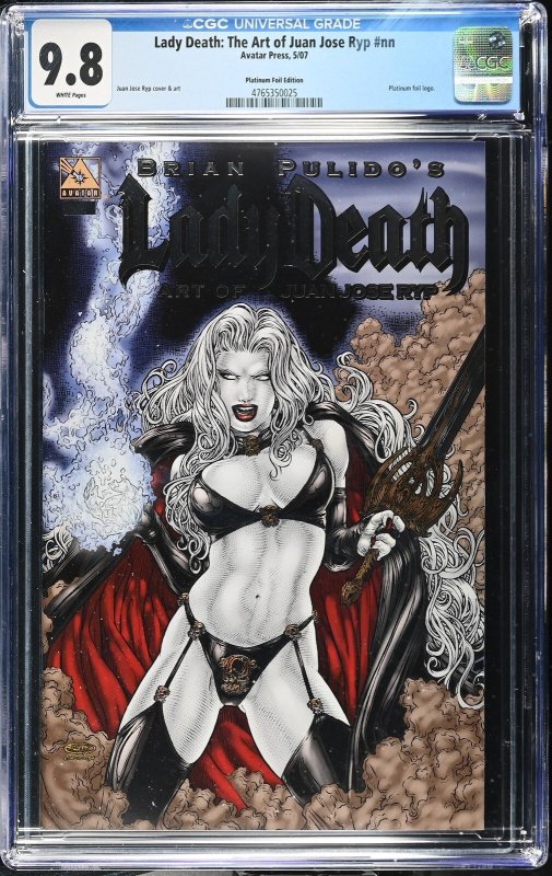 Lady Death: The Art of Juan Jose Ryp (2007), CGC 9.8 graded comic book, Universal Blue label — front cover in its holder