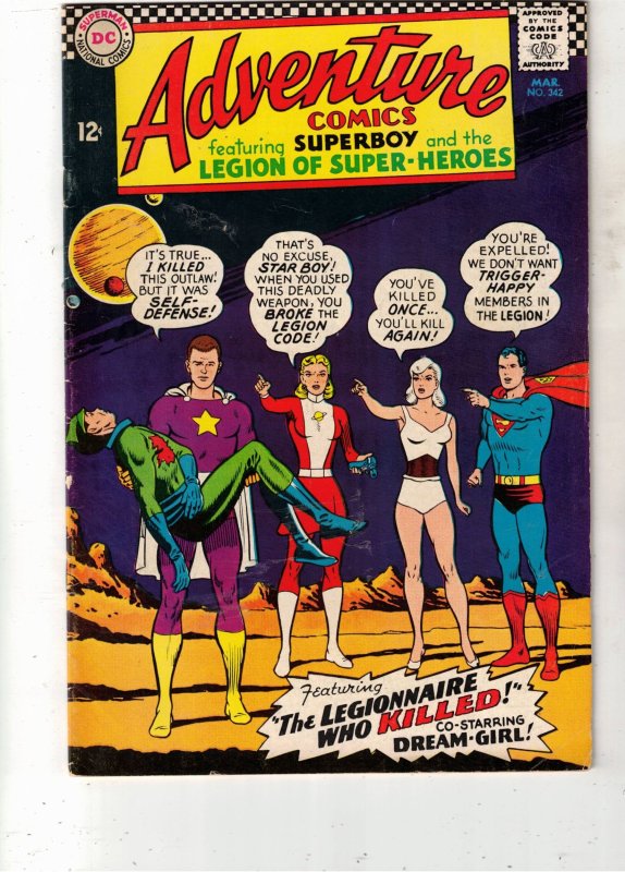 Adventure Comics #342 (DC Comics, 1966), raw comic book in VF condition — front cover