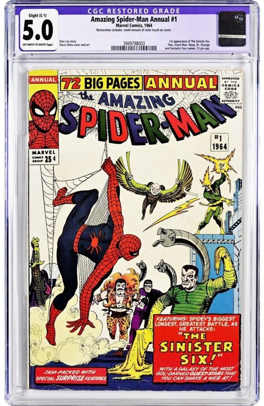Amazing Spider-Man Annual #1 (Marvel Comics, 1964), CGC 5.0 graded comic book, Universal Blue label — front cover in its holder