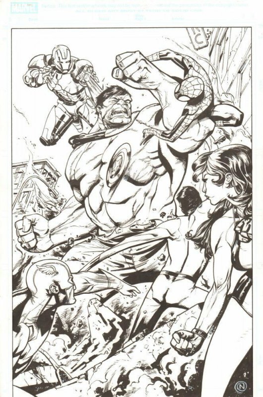 Captain America, Iron Man, Spider-Man vs Hulk Commission art by Christian Nauck, raw, ungraded comic book — front cover