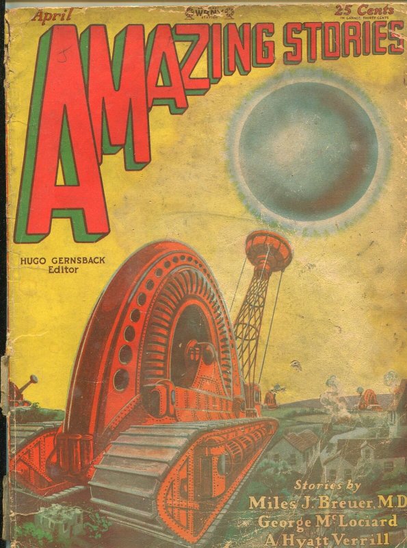 Amazing Stories April 1930-Edmond Hamilton-G (1930), raw, ungraded comic book — front cover
