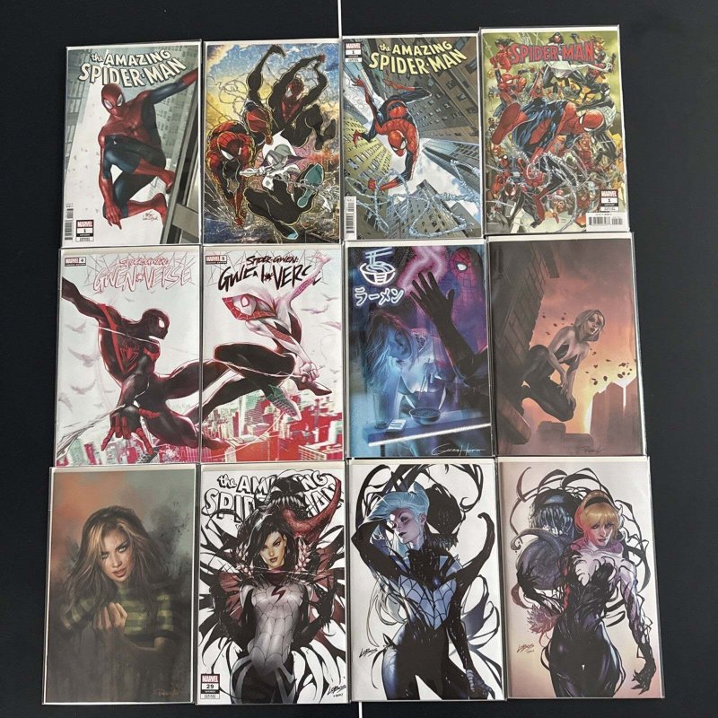 Spider-Man, Spider-Gwen, Miles Morales, Silk. Lobos Exclusive Variant Cover set, raw, ungraded comic book — front cover