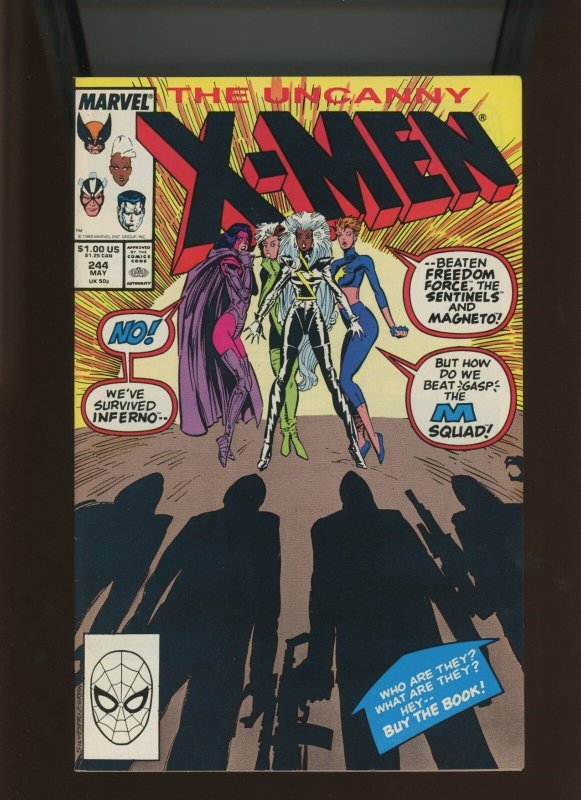 The Uncanny X-Men #244 (Marvel Comics, 1989), raw comic book in 9.0 condition — front cover