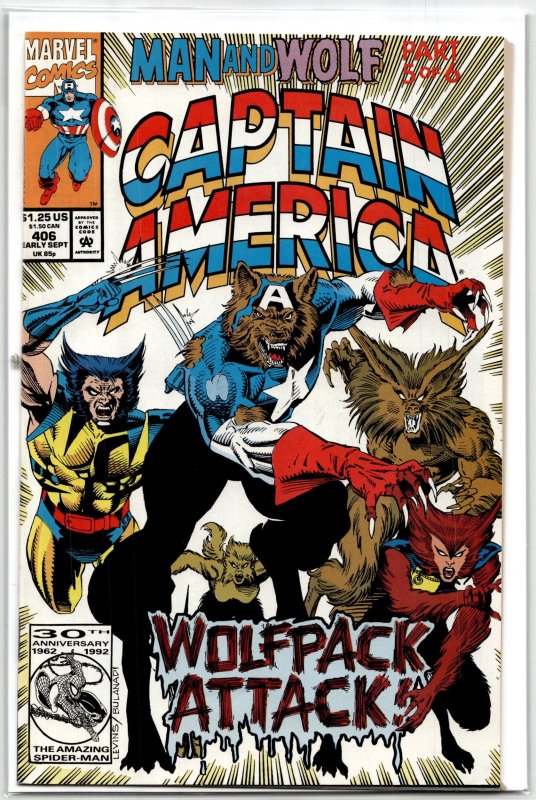 Captain America #406 (Marvel Comics, 1992), raw, ungraded comic book — front cover