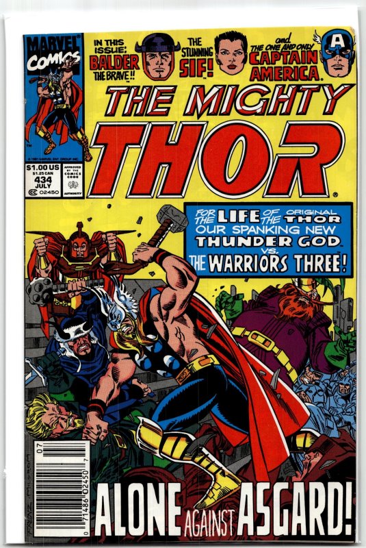 The Mighty Thor #434 (Marvel Comics, 1991), raw, ungraded comic book — front cover