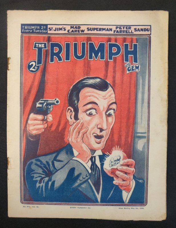 Vintage Triumph and Gem Vol 32 #811 (1940), raw comic book in 1.0 condition — front cover