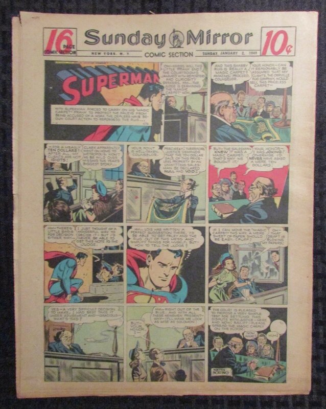 1949 Jan 2 Sunday Mirror Comic Section VG+ 4.5 Superman / Joe Palooka 16pgs (1949), raw comic book in VG+ 4.5 condition — front cover
