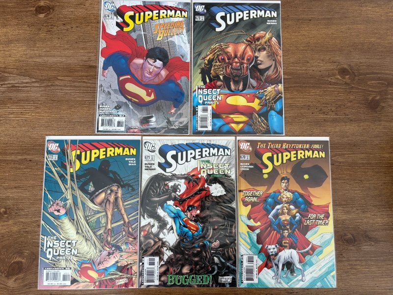 Lot of 5 Superman DC Comic Books # 670 671 672 673 674 NM 1st Prints 6 J440, raw comic book in NM condition — front cover