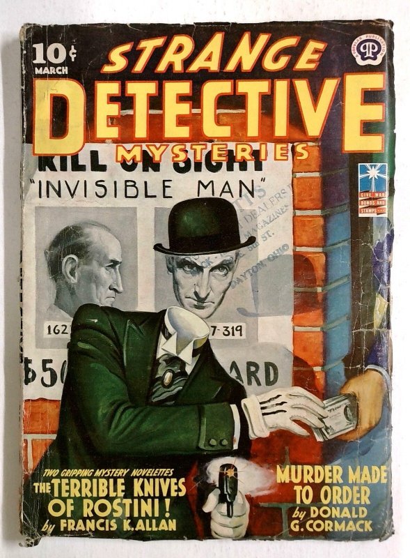 Strange Detective Mysteries Mar 1943 - Invisible Man Cover Art - Weird Menace (1943), raw, ungraded comic book — front cover