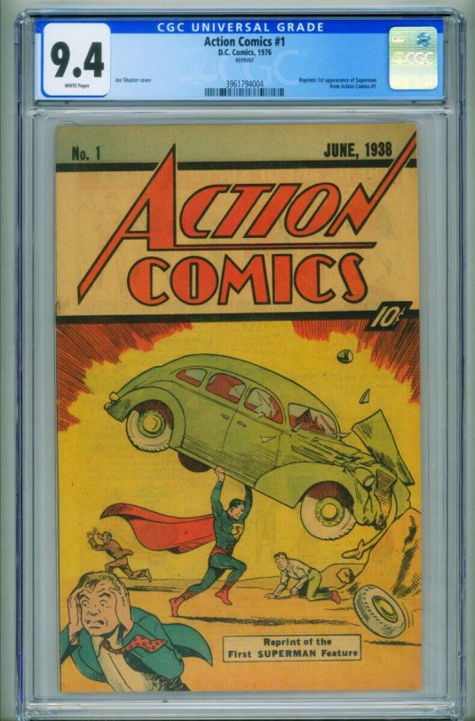 Action #1 (DC Comics), CGC 9.4 graded comic book, Universal Blue label — front cover in its holder