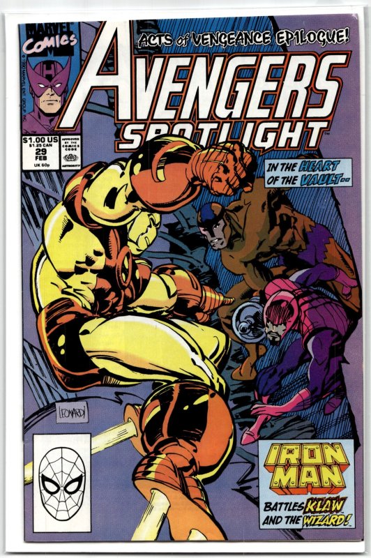Avengers Spotlight #29 (Marvel Comics, 1990), raw, ungraded comic book — front cover