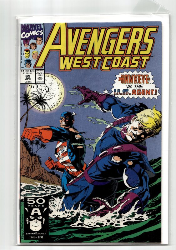 Avengers West Coast #69 (Marvel Comics, 1991), raw, ungraded comic book — front cover
