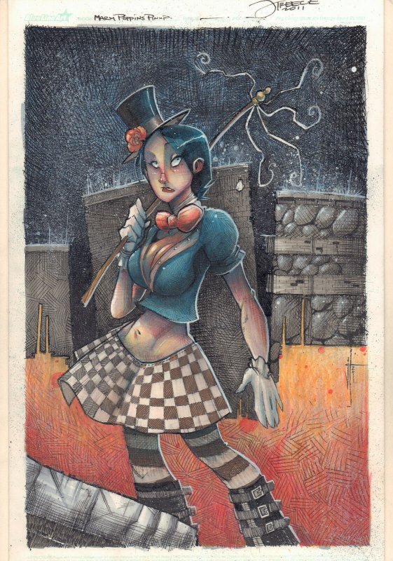 Mary Poppins Pin-Up Color Art - with a Signed Print - 2011 art by Jeremy Treece (2011), raw, ungraded comic book — front cover