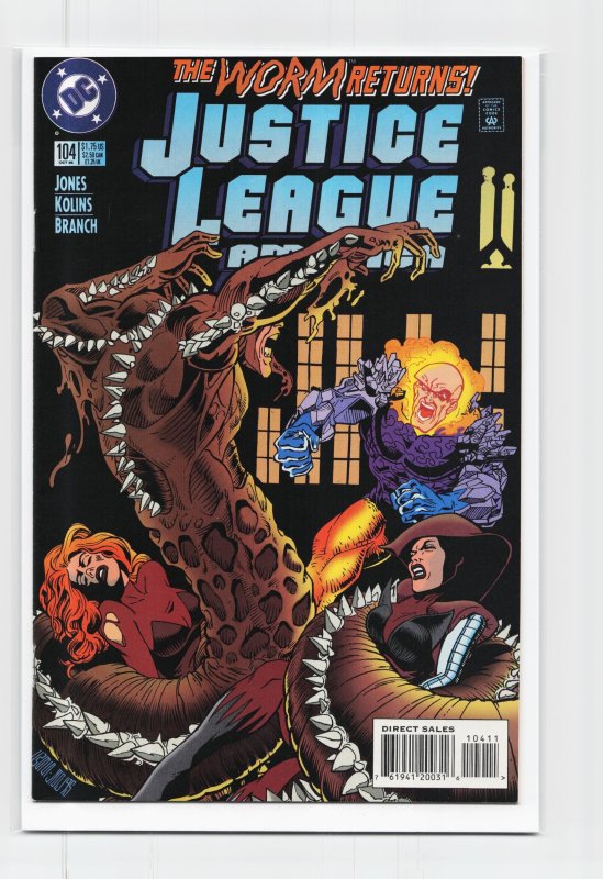 Justice League America #104 (DC Comics, 1995), raw, ungraded comic book — front cover