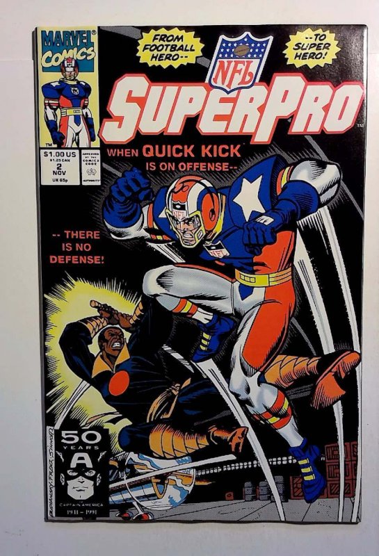NFL Superpro #2 (Marvel Comics, 1991), raw comic book in NM- 9.2 condition — front cover