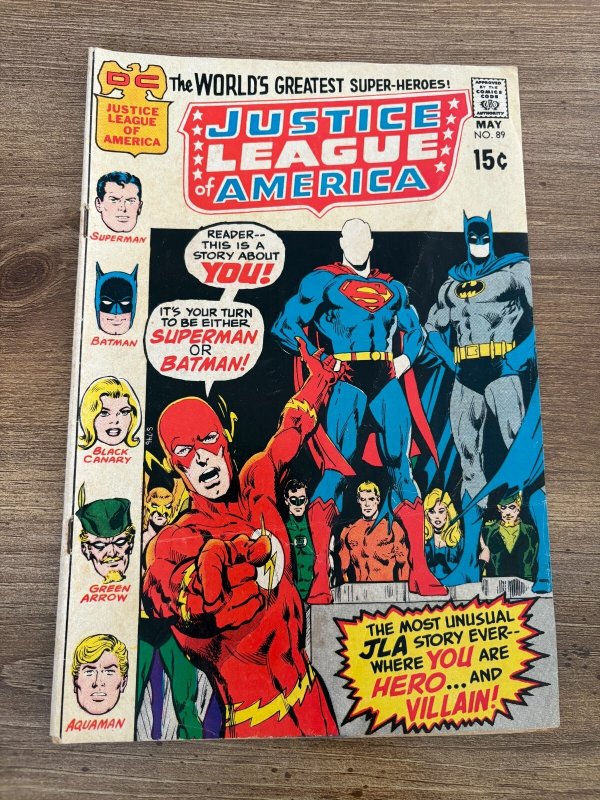Justice League of America #89 (DC Comics), raw comic book in VG/FN condition — front cover