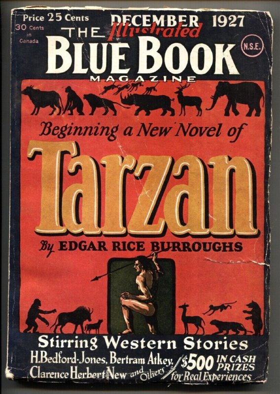 Pulp: Blue Book Pulp December 1927-Tarzan Lord OF THE Jungle 1st-RARE, raw, ungraded comic book — front cover
