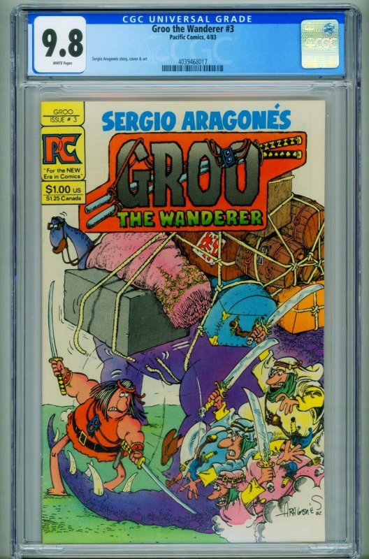 Groo #3 (Pacific Comics, 1983), CGC 9.8 graded comic book, Universal Blue label — front cover in its holder