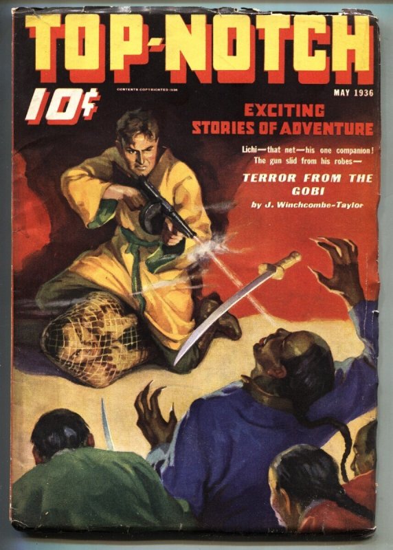 Top-Notch Pulp // May 1936 // Asian Menace Tommy Gun Cover // Rare (1936), raw, ungraded comic book — front cover
