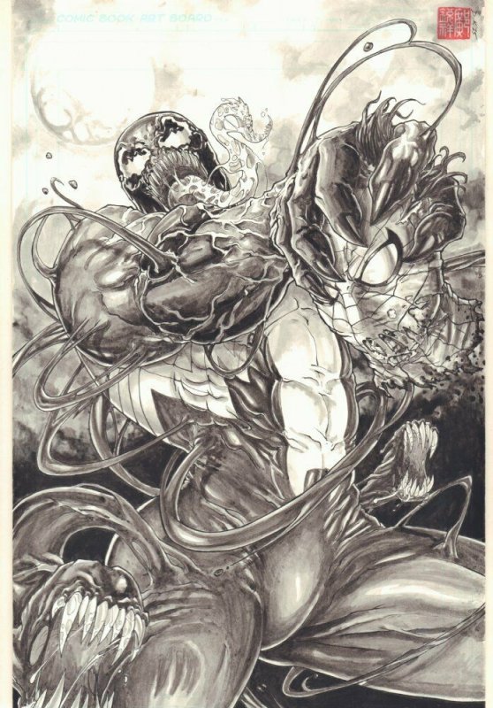 Venom with Spider-Man's Decapitated Head Crazy Wash Commission - by Danny Kuang, raw, ungraded comic book — front cover