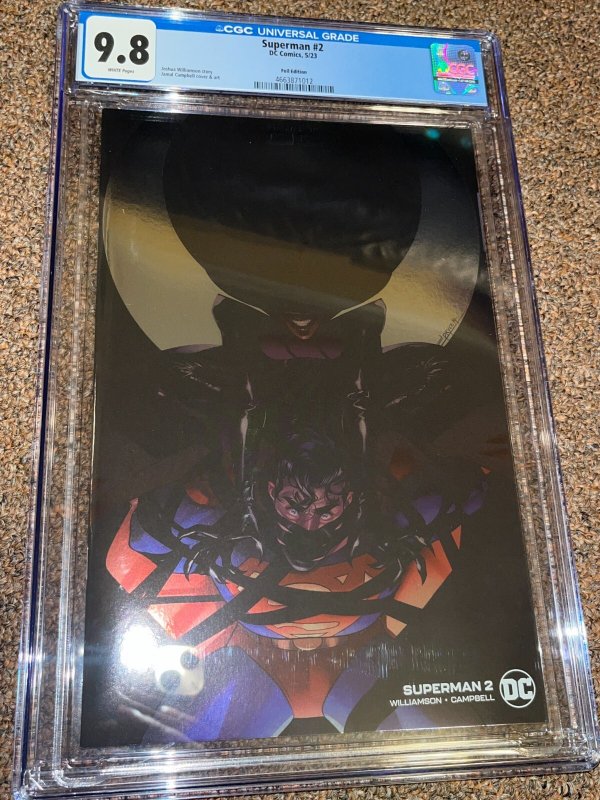 Superman #2 (DC Comics, 2023), CGC 9.8 graded comic book, Universal Blue label — front cover in its holder